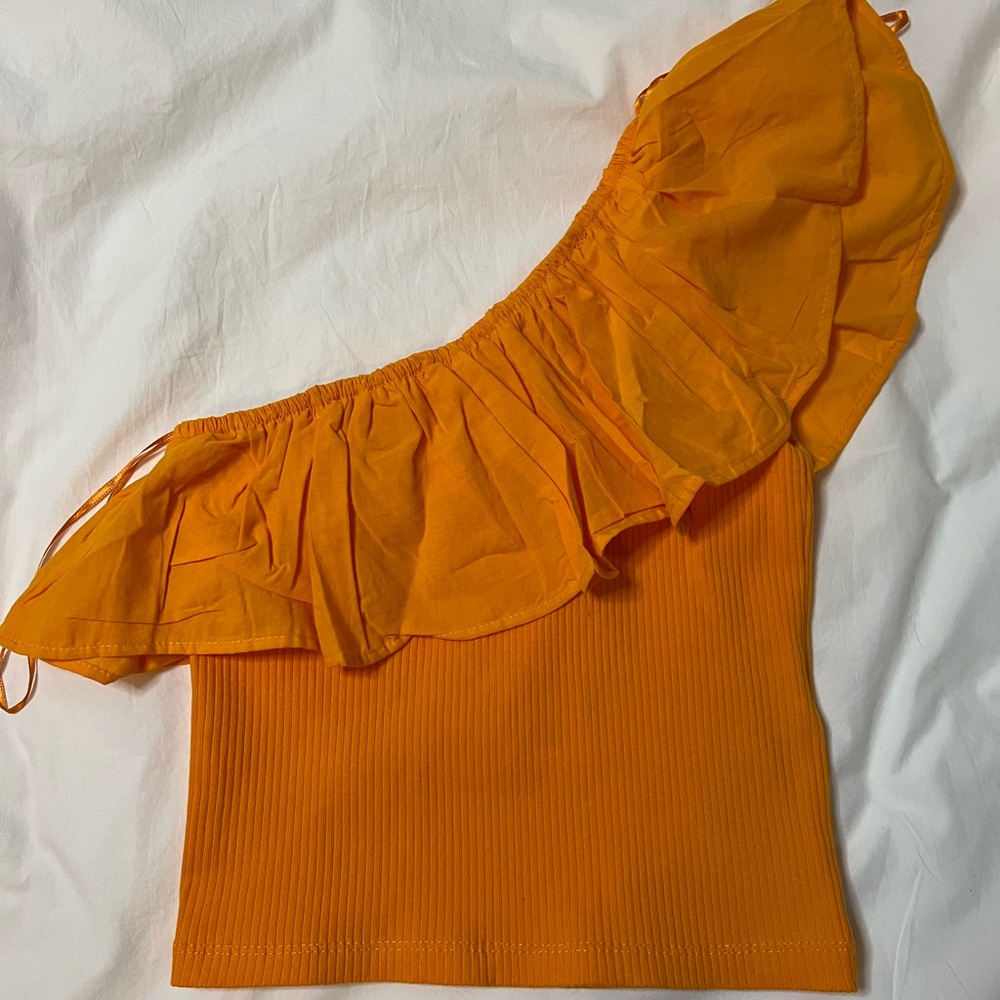 Zara Orange Ruffle Top